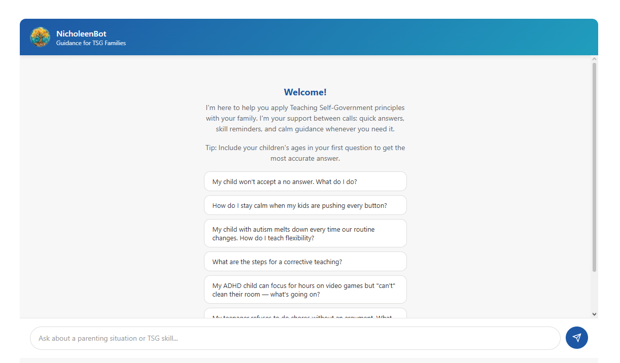 NicholeenBot: AI assistant for TSG Families